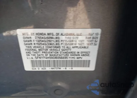 2013 Honda Pilot Ex-L из США, поврежденный, VIN 5FNYF4H59DB056695